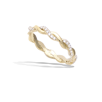 法国进口18k包金编织麻花镶钻戒指气质简约优雅个性时尚指环